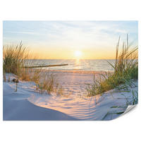 FOTOTAPETE Strand Meer Sonnenuntergang Dünen Landschaft Orange Himmel 450x315 - Gelb/Beige, Papier (450/315cm) - Muralo