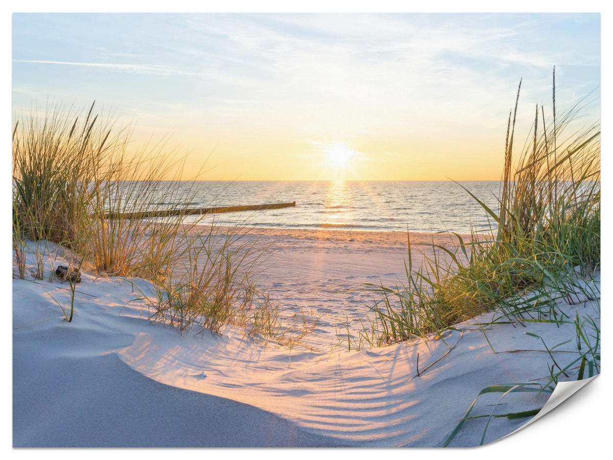 FOTOTAPETE Strand Meer Sonnenuntergang Dünen Landschaft Orange Himmel 450x315 - Gelb/Beige, Papier (450/315cm) - Muralo