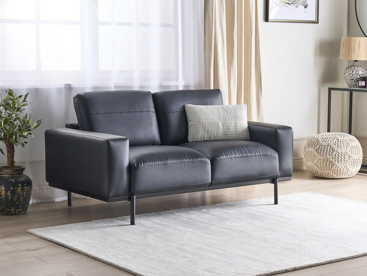 2-SITZER-SOFA Kunstleder schwarz Sovik - Schwarz, Kunststoff/Textil (156/72/87cm) - Beliani