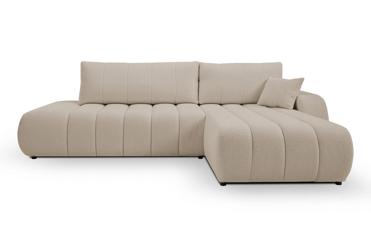 ECKSOFA Baloo mit Schlaffunktion und Bettkasten, komfortable Polsterung, Stoffbezug, lose Rückenkissen, freistehend, RECHTS, 276x176x88 cm, Beige - Beige, Holz/Textil (276/176cm) - DomoHome