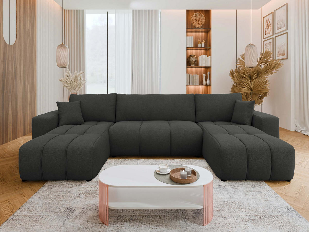 WOHNLANDSCHAFT Furyn U - Schwarz, Holz/Kunststoff (312/82/145cm) - MIRJAN24