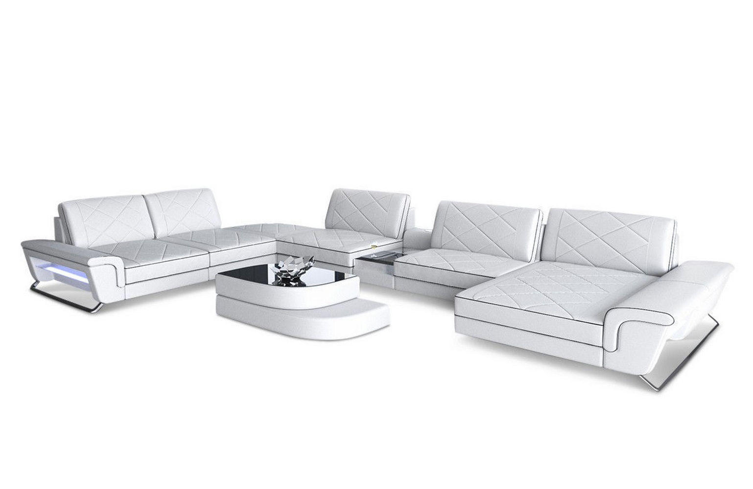WOHNLANDSCHAFT Bari XXL - Schwarz/Weiß, Leder (456/89/329cm) - Sofa Dreams