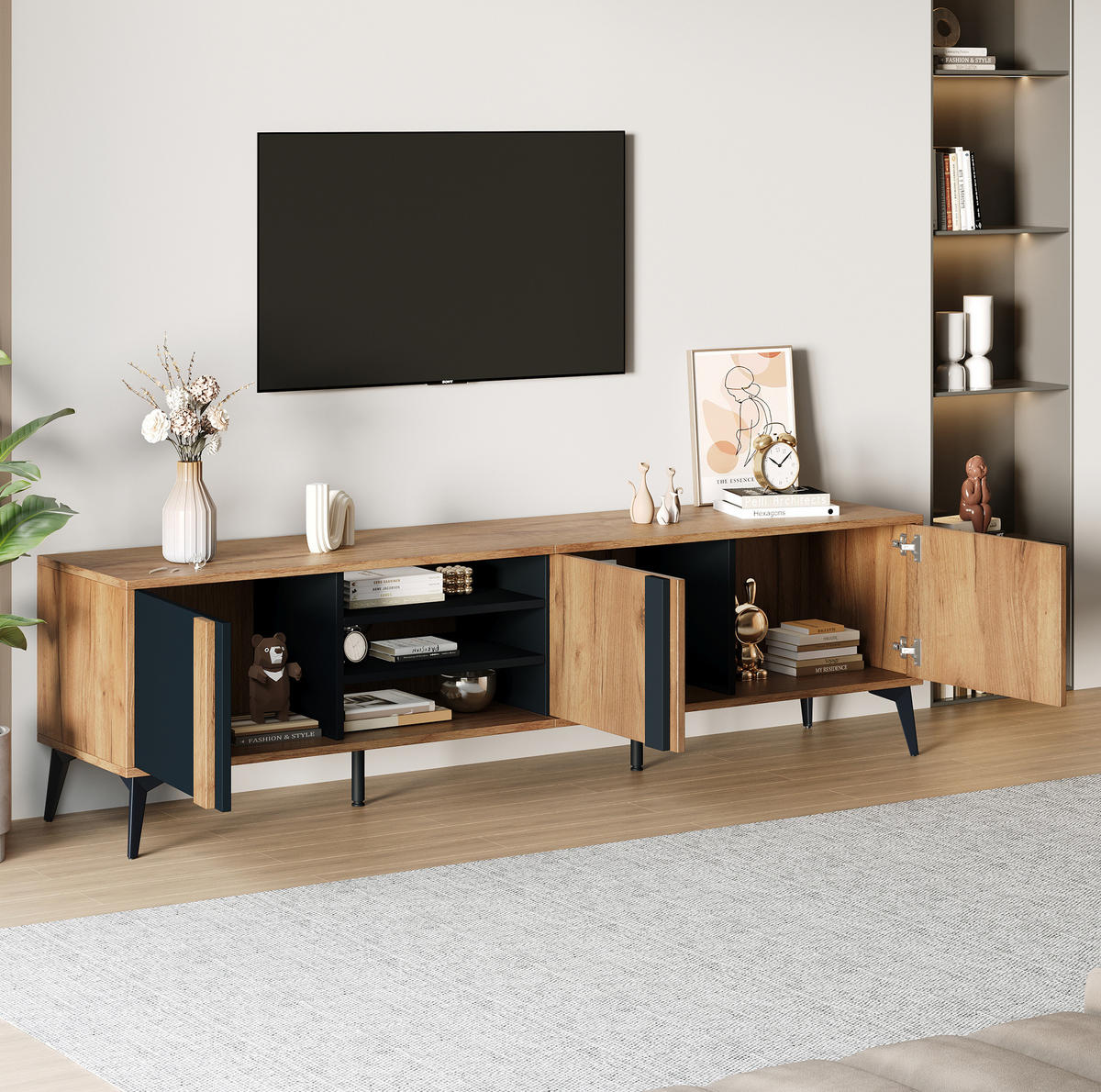 TV-ELEMENT mit 3 Türen 180 x 40 x 50 cm Brown/Black - Braun, Holzwerkstoff (40/50/180cm) - Beauniv