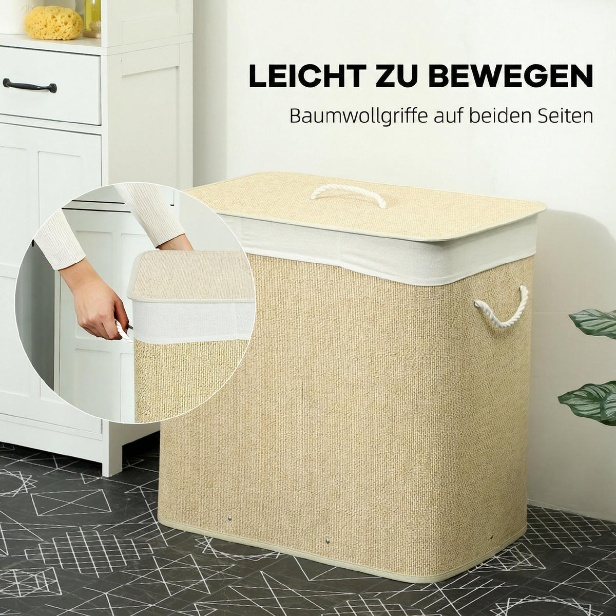 WÄSCHEKORB Bambus Cremeweiß - Creme, Holz (40/60/60cm) - HOMCOM