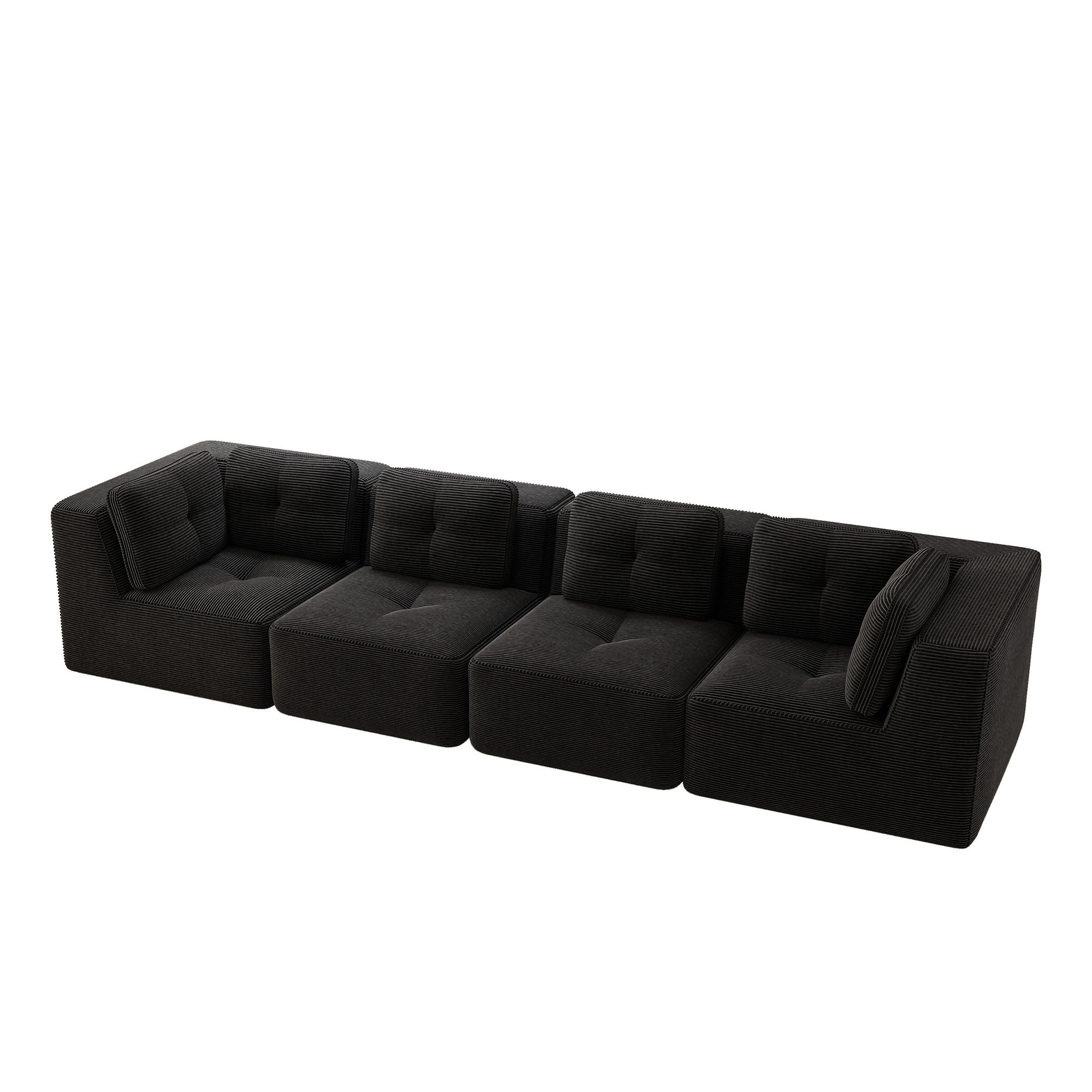 4-SITZER SOFA Cord Cord Schwarz rutschfest und ohne Aufbau - Schwarz, Textil (386/69/104cm) - WISHDOR