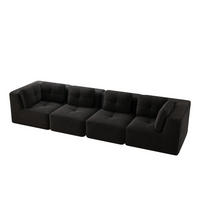 4-SITZER SOFA Cord Cord Schwarz rutschfest und ohne Aufbau - Schwarz, Textil (386/69/104cm) - WISHDOR