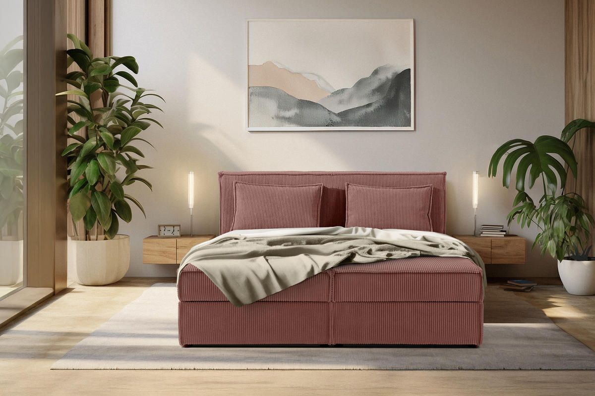 BOXSPRINGBETT ROTI mit Stauraum, rosa - Schwarz/Rosa, Holz/Holzwerkstoff (160/200cm) - KONSIMO®