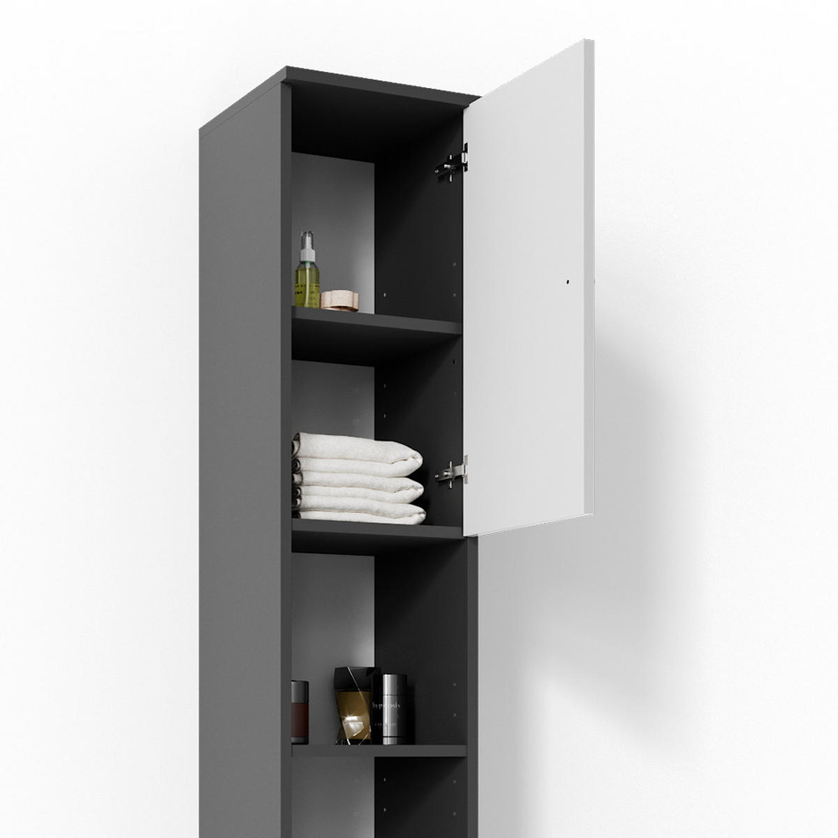 BADSCHRANK Fynn Anthrazit 30 x 190 cm - Anthrazit/Weiß, Holzwerkstoff (30/190/30cm) - Vicco
