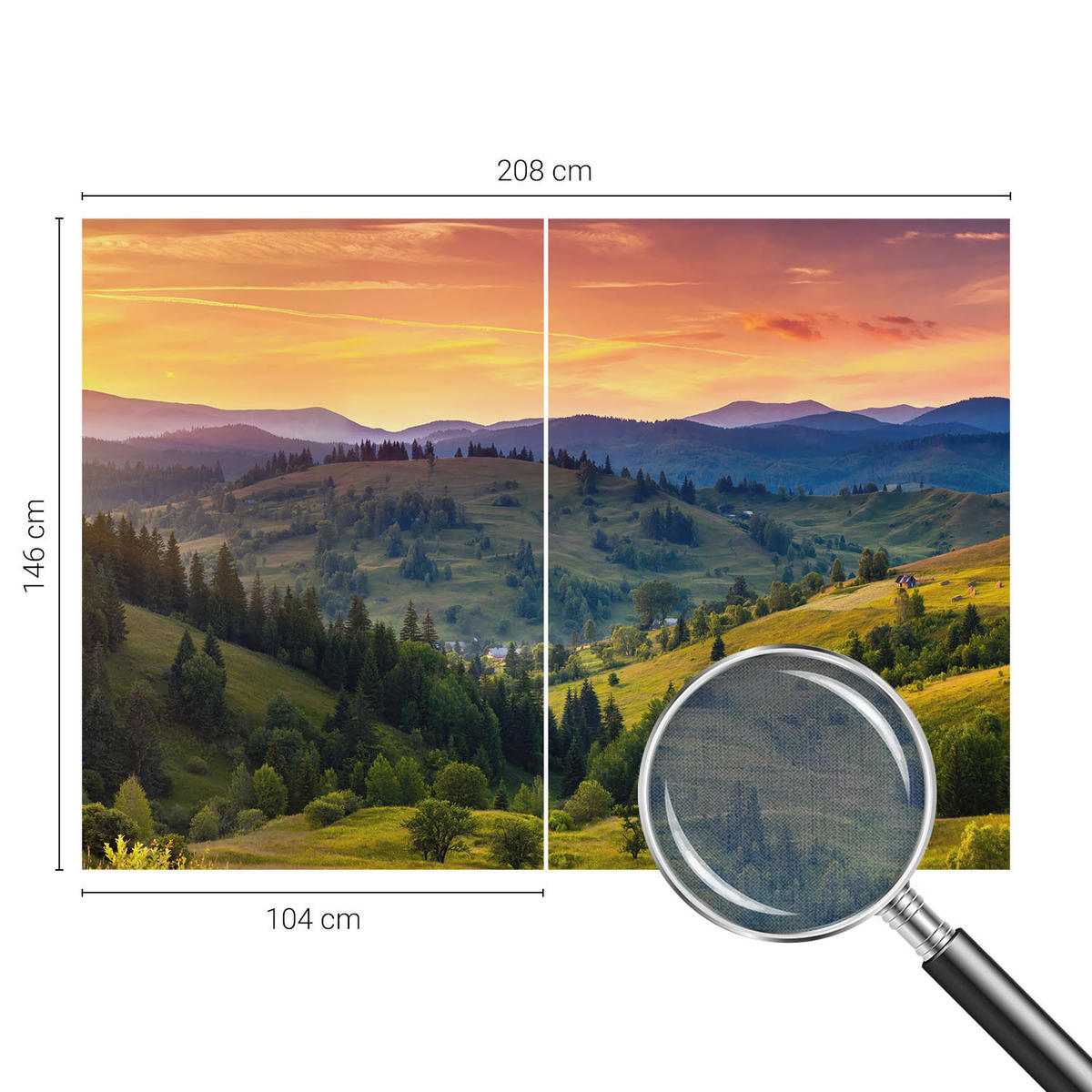 FOTOTAPETE 208x146 cm - Berglandschaft - Gelb, Textil (208/146cm) - Wallfluent