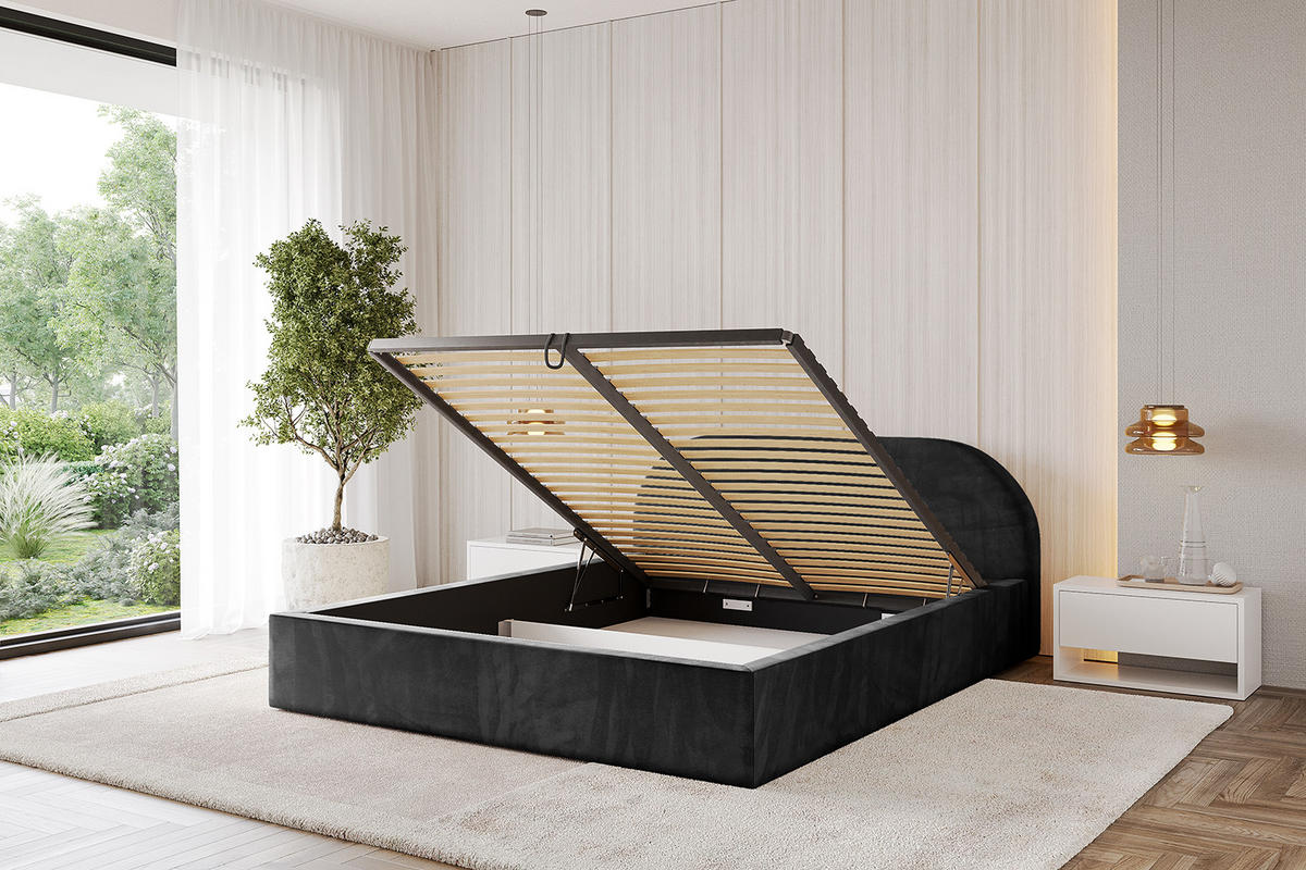 POLSTERBETT mit Bettkasten und Lattenrost, Bett mit Matratze H3/H4 - TIVON-V1 120x200 Schwarz - Schwarz, Holzwerkstoff/Textil (120/200cm) - ALTDECOR
