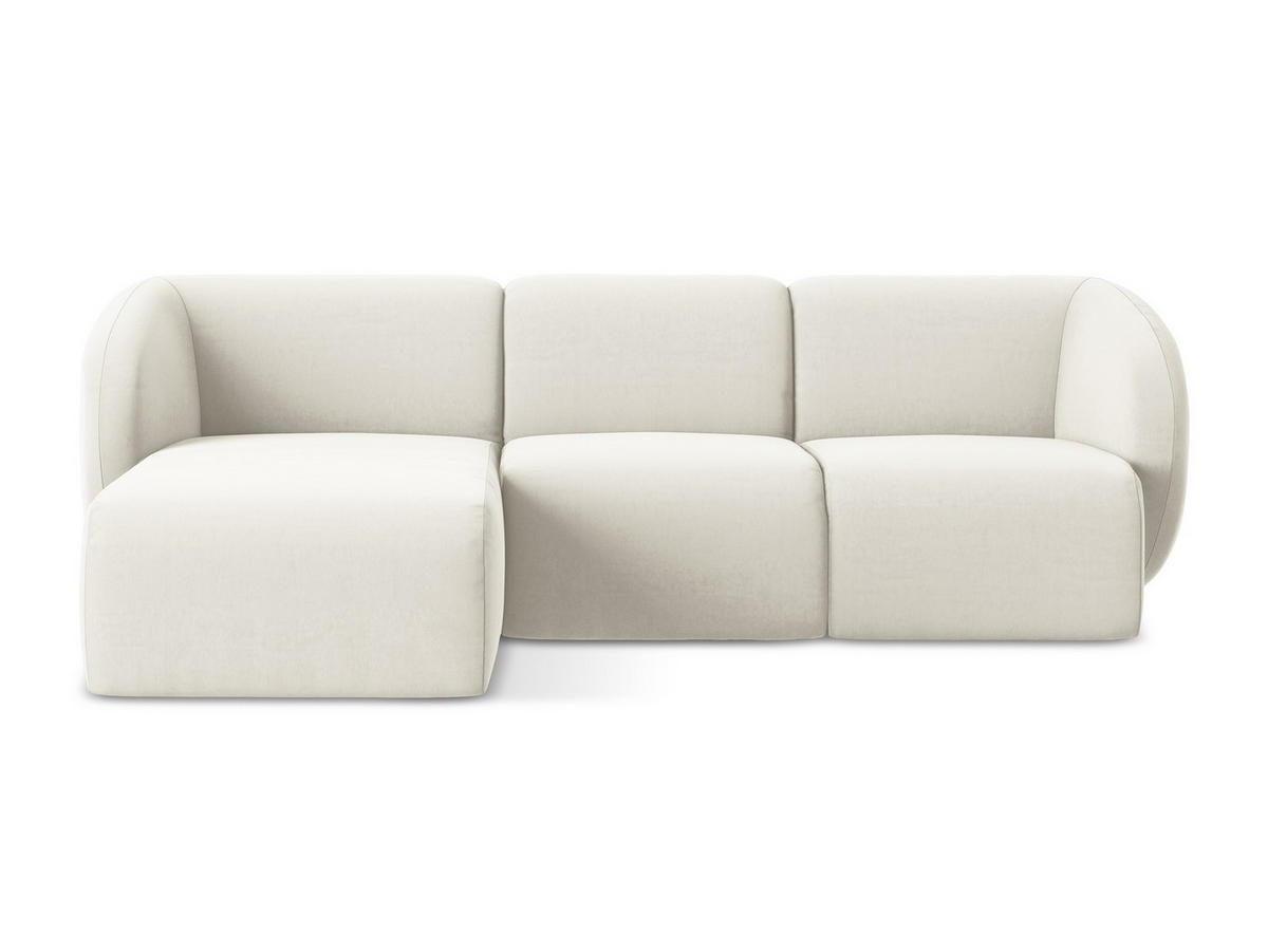 ECKSOFA Links Samt Stoff Beige - Creme/Schwarz, Holzwerkstoff/Kunststoff (248/166cm) - Makamii