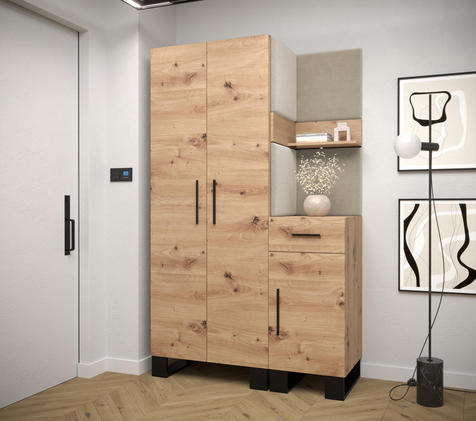 GARDEROBEN-SET 196/116/45,6 - Creme/Schwarz, Holz/Kunststoff (116/196/45.6cm) - Abiks Möbel