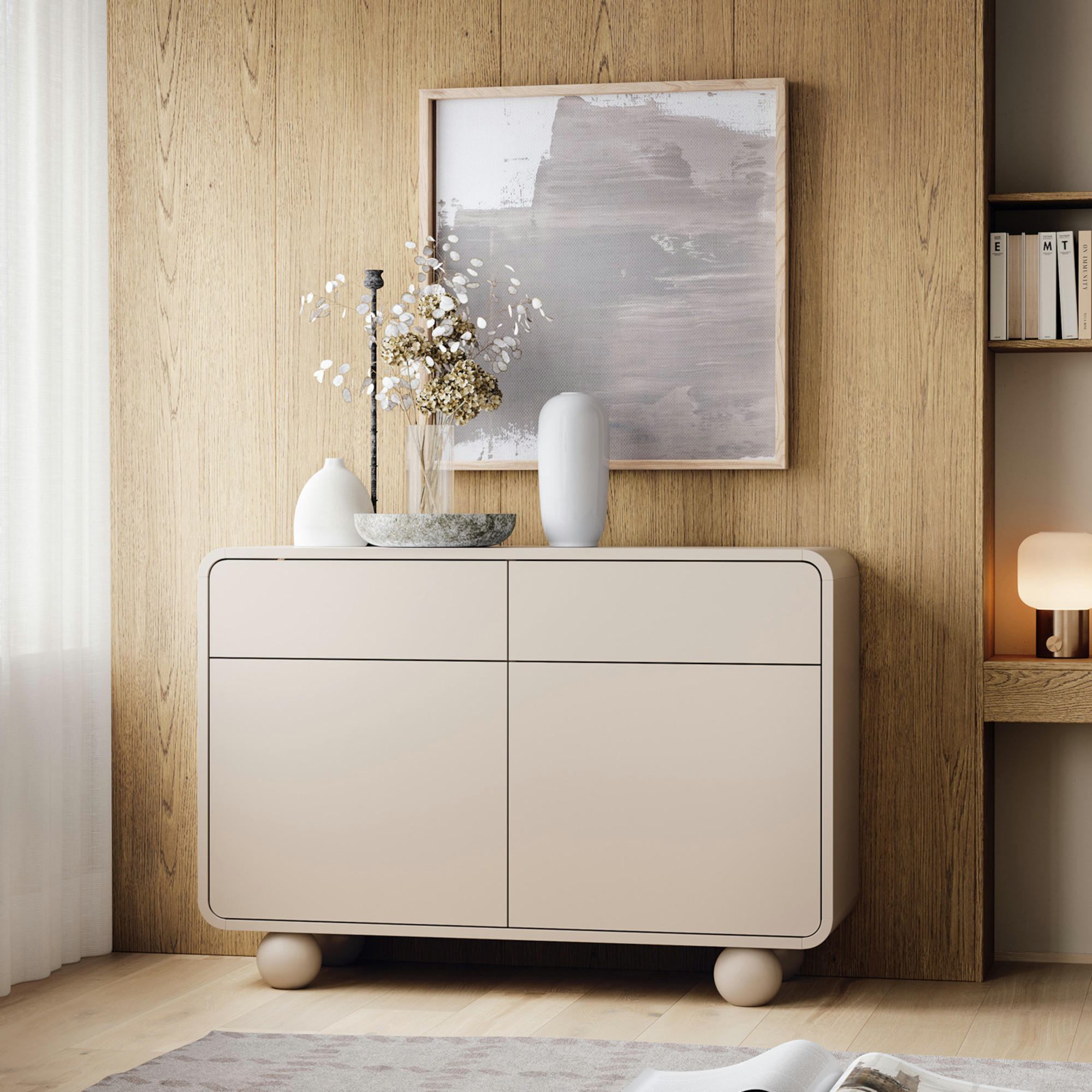 SIDEBOARD KAMLOOPS KOM1-2D2S Abgerundeter Korpus, Kaschmir - Kaschmir, Holz/Holzwerkstoff (108/75/39cm) - Komodee