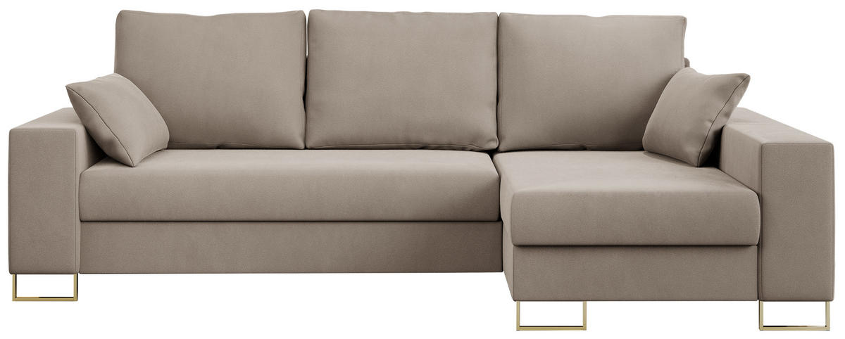 ECKSOFA Dorian Velvet Beige - Beige/Goldfarben, Textil/Metall (242/138cm) - MKS