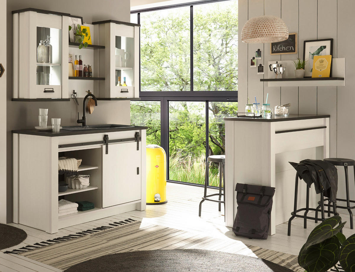 KÜCHE-HÄNGESCHRANK weiß Pinie, anthrazit Landhaus, Küchenschrank hängend mit Soft-Close - Anthrazit/Schwarz, Glas/Holzwerkstoff (50/90/31cm) - Furn.Design
