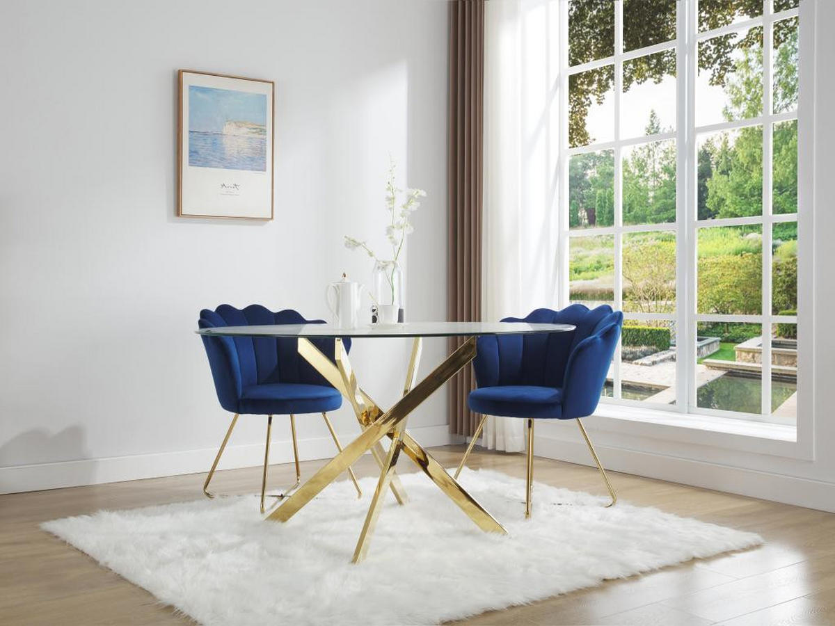 ESSTISCH rund für 6 Personen - Sicherheitsglas & goldfarbenes Metall - Transparent - COSIMA - Goldfarben, Glas (140/140/77cm) - Vente-Unique