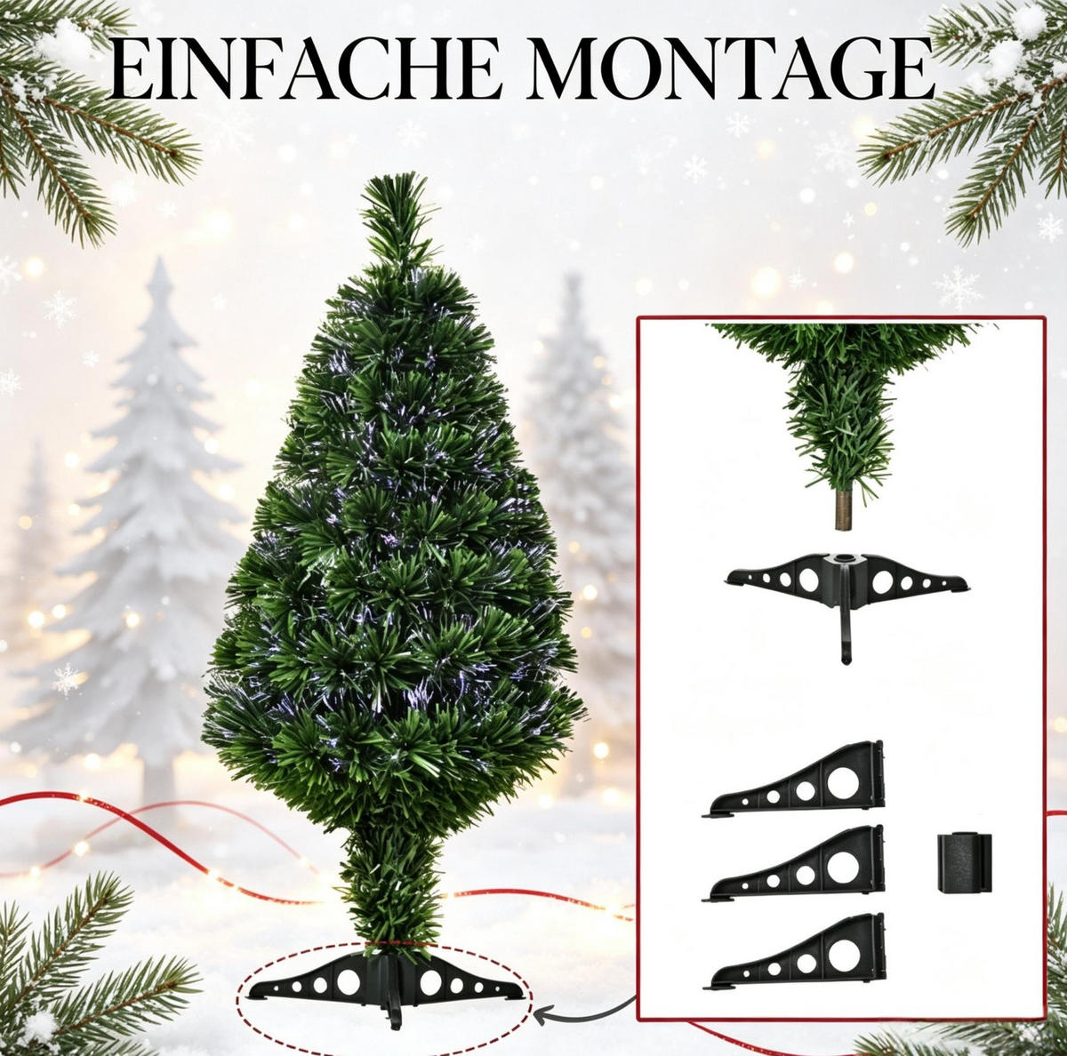 WEIHNACHTSBAUM 90 cm aus PVC mit mehrfarbiger Faseroptik, Grün - Grün, Kunststoff (90cm) - OKMYHOME