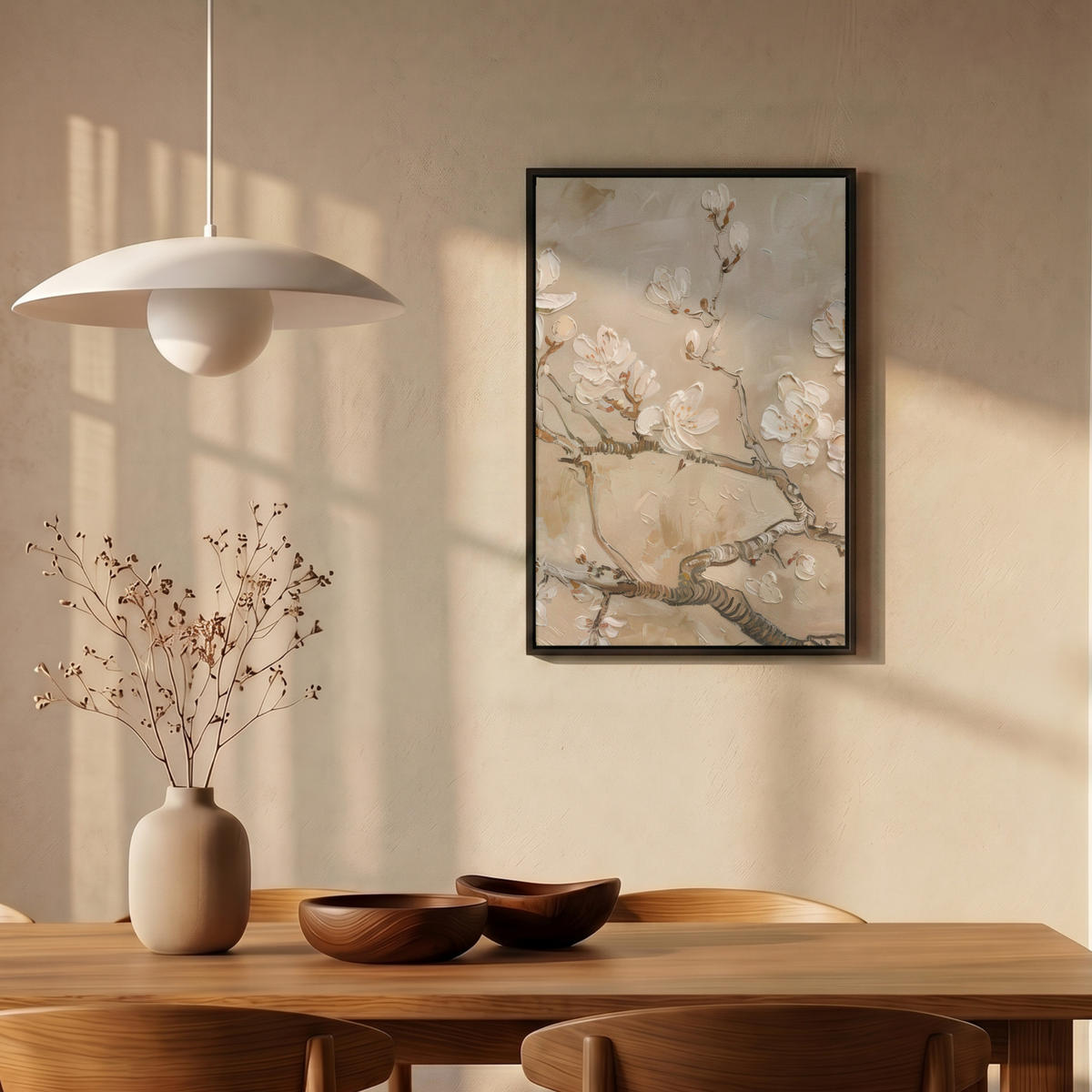 LEINWAND Bilder mit Rahmen - Blumen - Modern - Beige - Weiß - Blüte - 40x60 - Beige, Textil (40/60cm) - MuchoWow