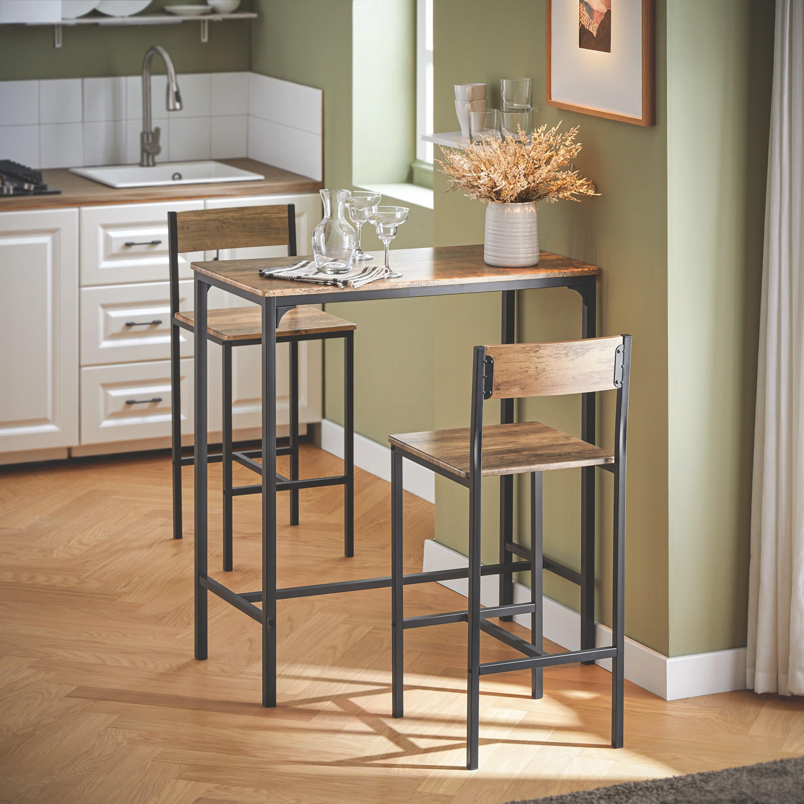 BARTISCH + 2 x BARSTÜHLE - Naturfarben, Holzwerkstoff (89/100/45cm) - SoBuy
