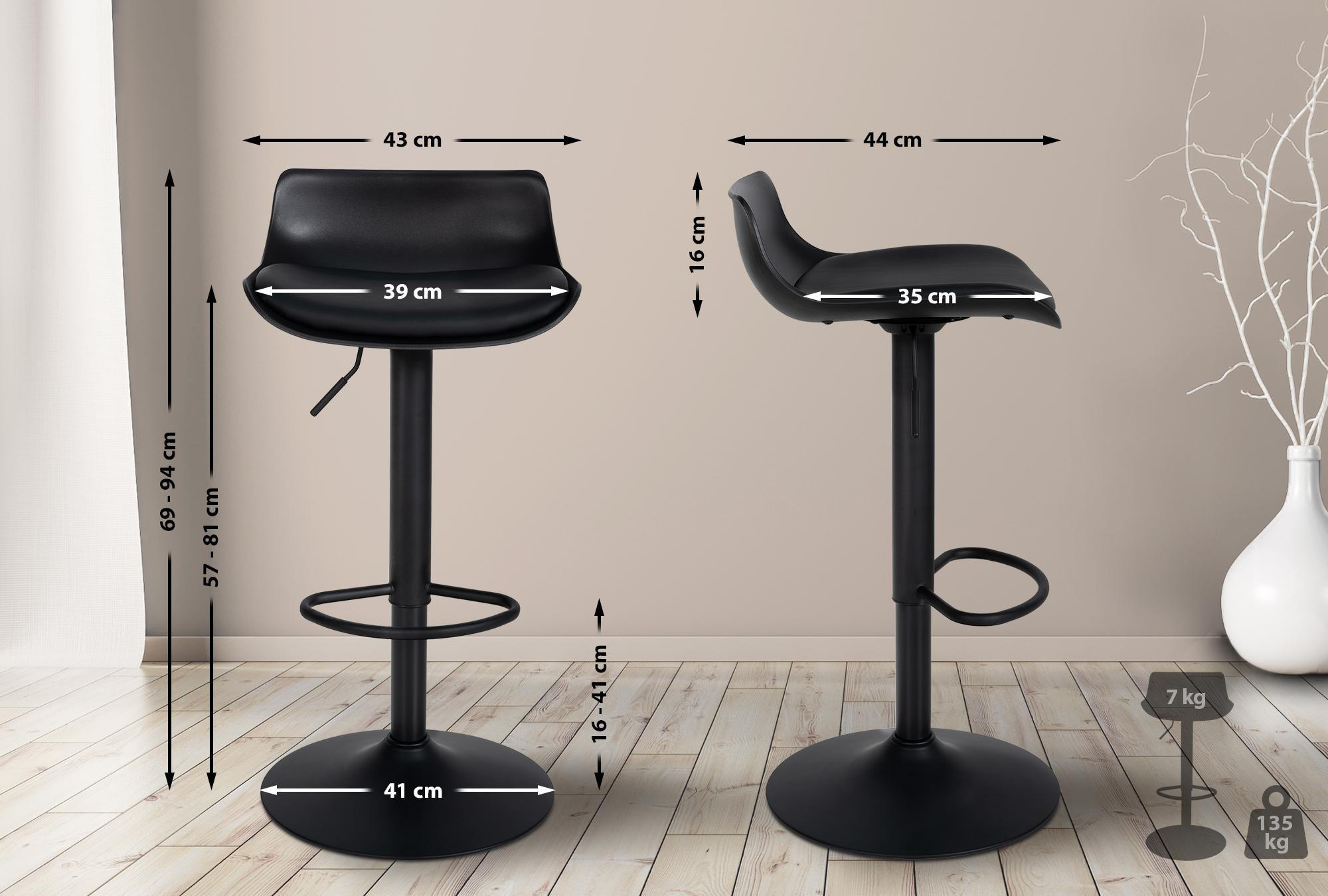 BARHOCKER 2er Set Kunststoff schwarz - Schwarz, Kunststoff/Textil (43/69/44cm) - CLP