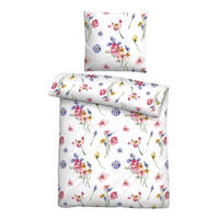 BETTWÄSCHE-GARNITUR Seersucker Sommerblumen pink, 155x200 cm + 80x80 cm - Pink, Textil (155/200cm) - biberna