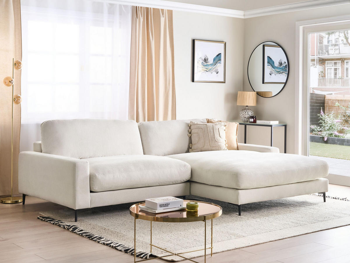 3-SITZER-ECKSOFA cremeweiß rechtsseitig Maloy - Schwarz/Weiß, Textil (272/189cm) - Beliani