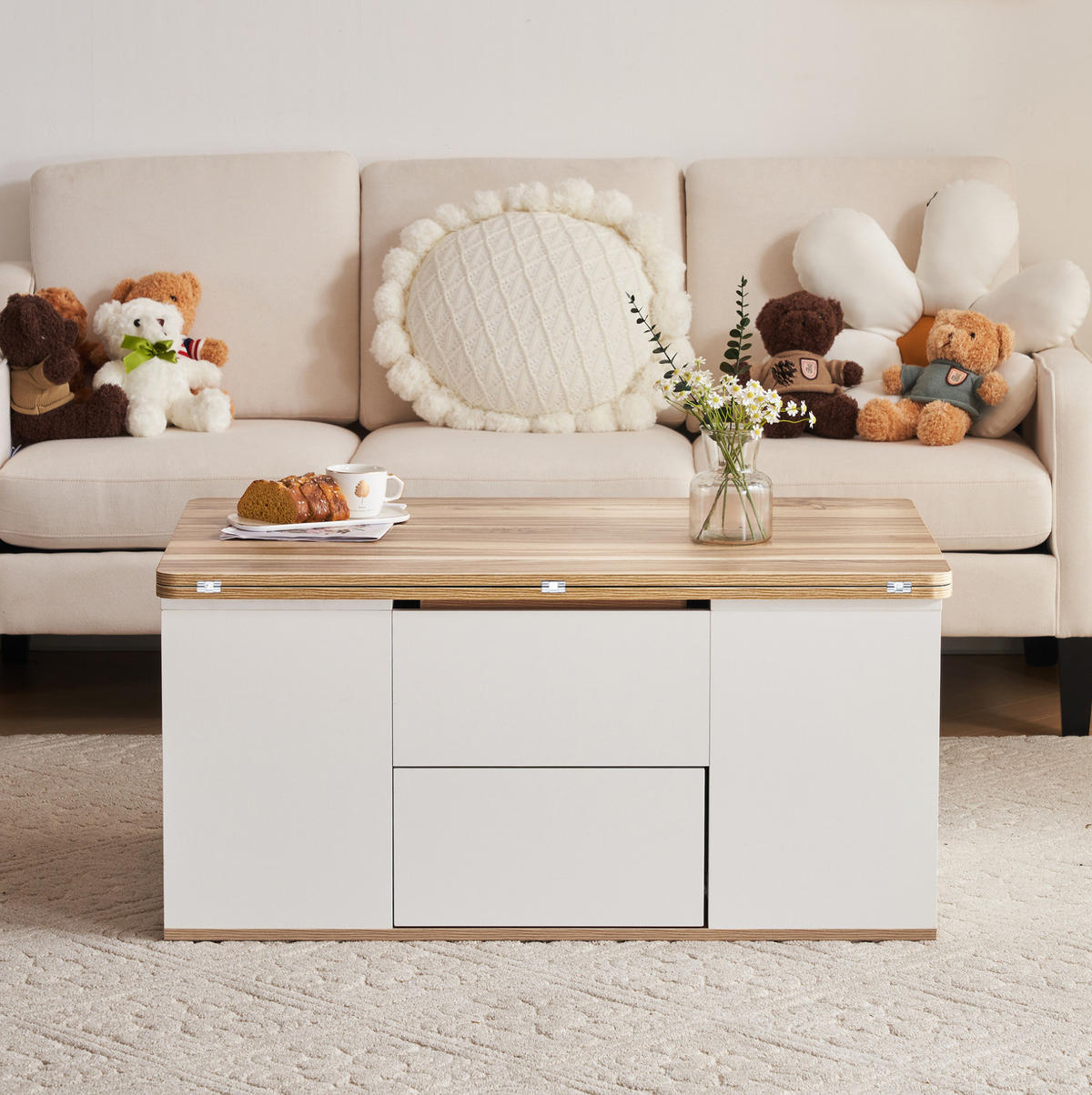 COUCHTISCH höhenverstellbar 100 x 51 cm Weiß mit Stauraum - Weiß, Holzwerkstoff (100/51/47cm) - Meubliv