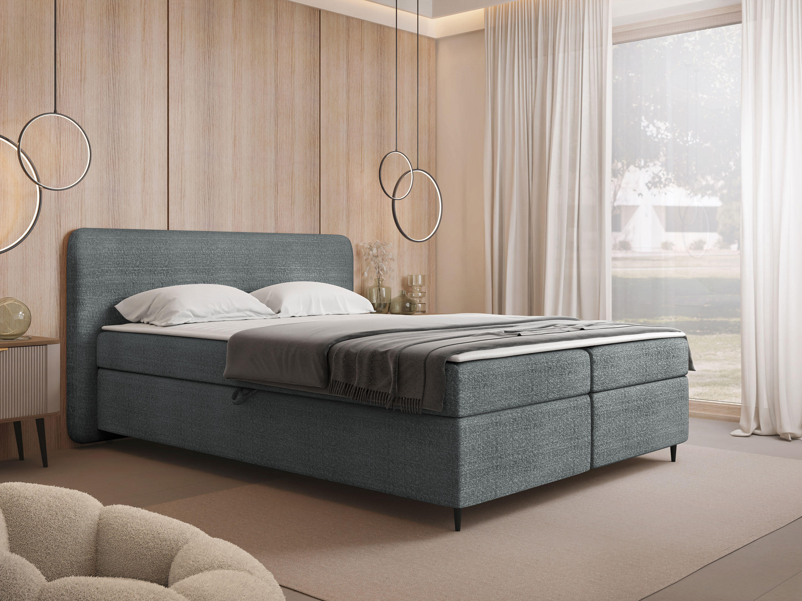 BOXBETT Boho II - Schwarz/Grau, Holz/Holzwerkstoff (180/200cm) - MIRJAN24