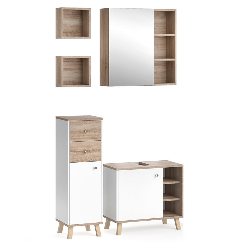 BADMÖBEL-SET Senyo Weiß 4 Teile - Weiß/Sonoma Eiche, Holzwerkstoff (62/54/32cm) - Vicco