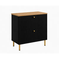 BADEZIMMERSCHRANK: Schwarz / Platte Craft-Eiche / Griffe Gold / Beine Gold, 60 x 44,4 x 73,6 cm - Goldfarben/Schwarz, Holzwerkstoff (60/73.6/44.4cm) - 3XE LIVING