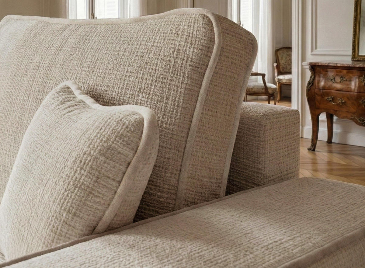 ECKSOFA MIT SCHLAFFUNKTION Modo Creme Chenille-Stoff - Links Seite - Beige/Schwarz, Holz/Holzwerkstoff (185/294cm) - Maison de Reve
