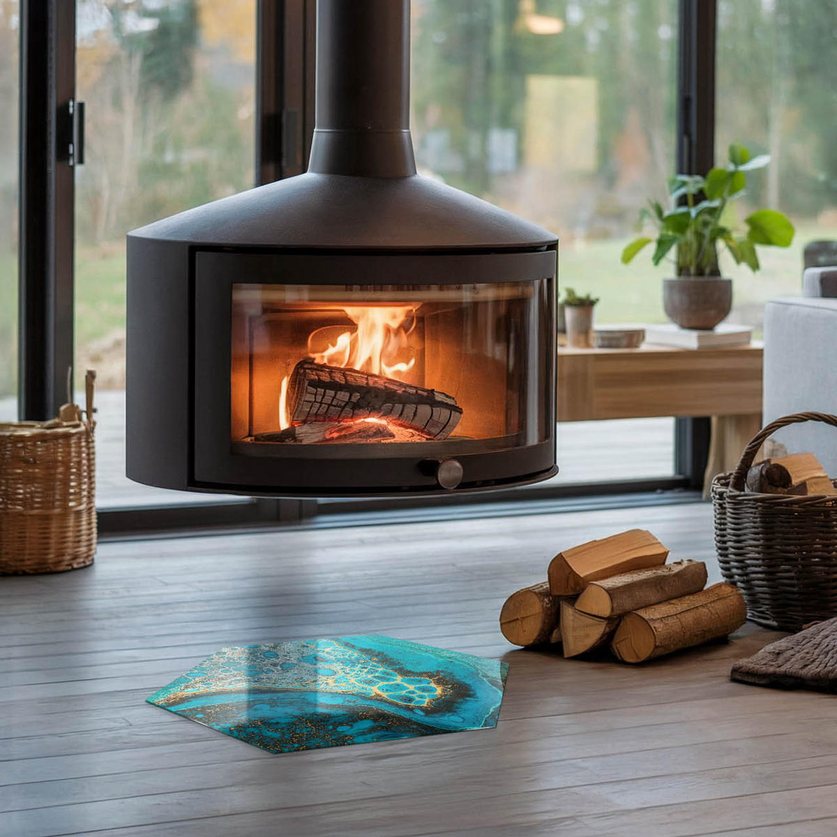 GLASPLATTE für Kamin h40 cm - Türkis, Glas (40/40/0.4cm) - TULUP