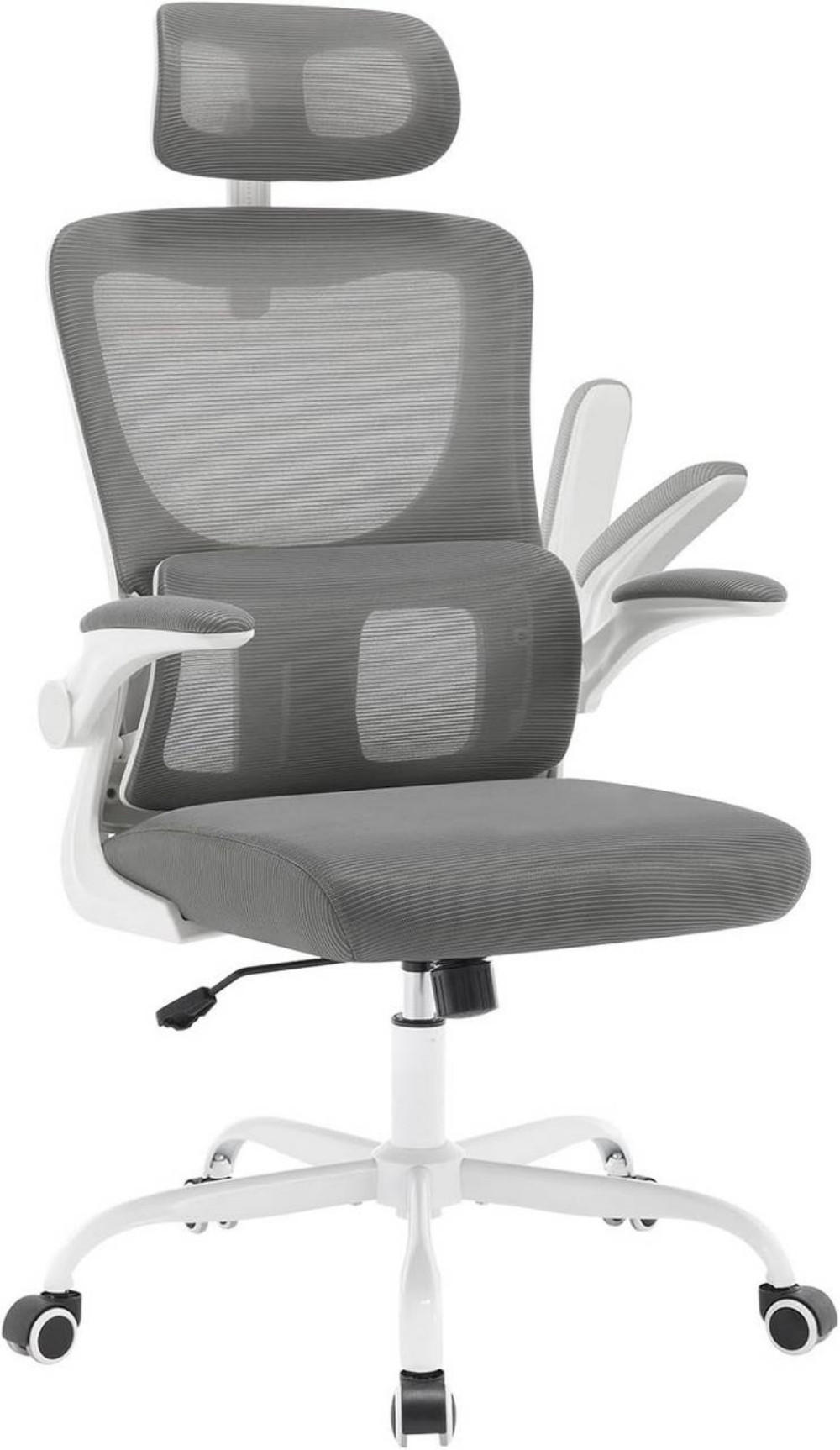 BÜROSTUHL ergonomisch, Netzstoff, Grau - Schwarz/Grau, Kunststoff/Textil (62/116/69.5cm) - Woltu