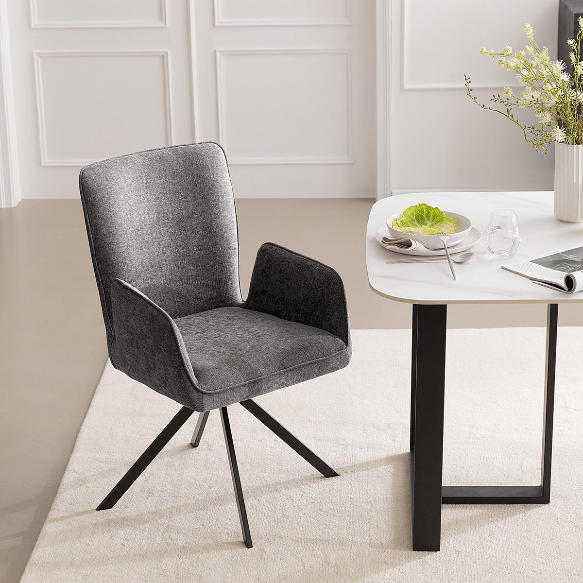 DREHBARER ARMLEHNENSTUHL - Flachgewebe / Eisen - Anthrazit, Textil/Metall (56/94/64cm) - home24