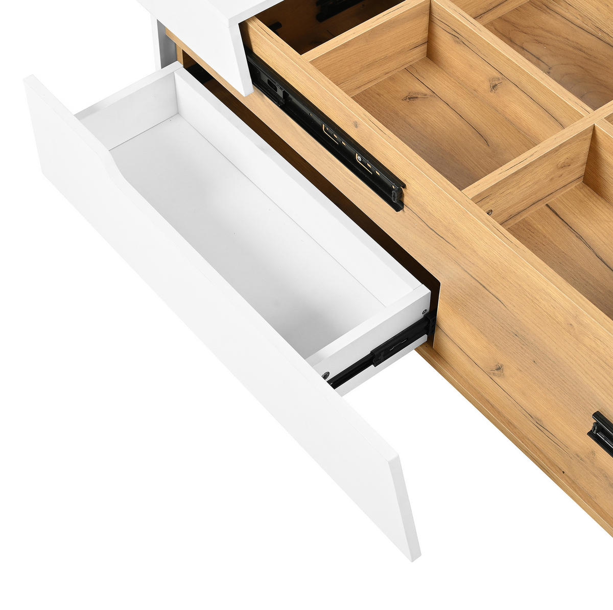 COUCHTISCH aus MDF 120x50x37,5 cm in Weiß mit Schiebedesign & 2 Schubladen - Weiß, Holzwerkstoff (120/50/37.5cm) - Modfu
