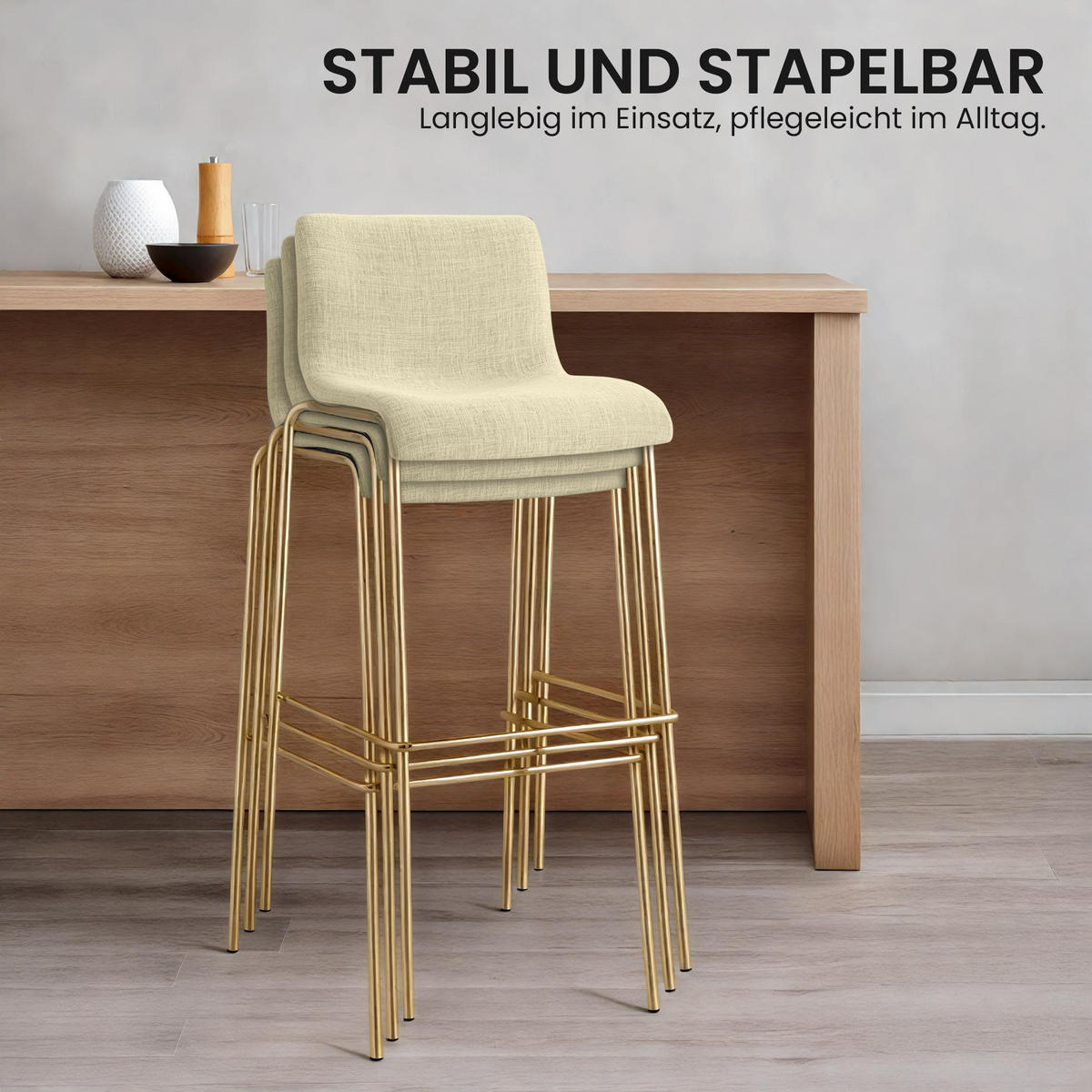 BARHOCKER Stoff Creme - Goldfarben/Creme, Textil/Metall (43/100/48cm) - CLP