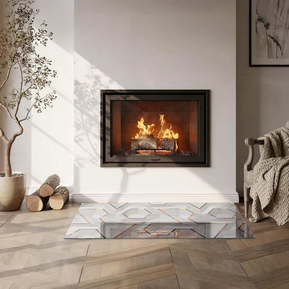 GLASPLATTE für Kamin 100x50 cm - Weiß, Glas (100/50/0.4cm) - TULUP