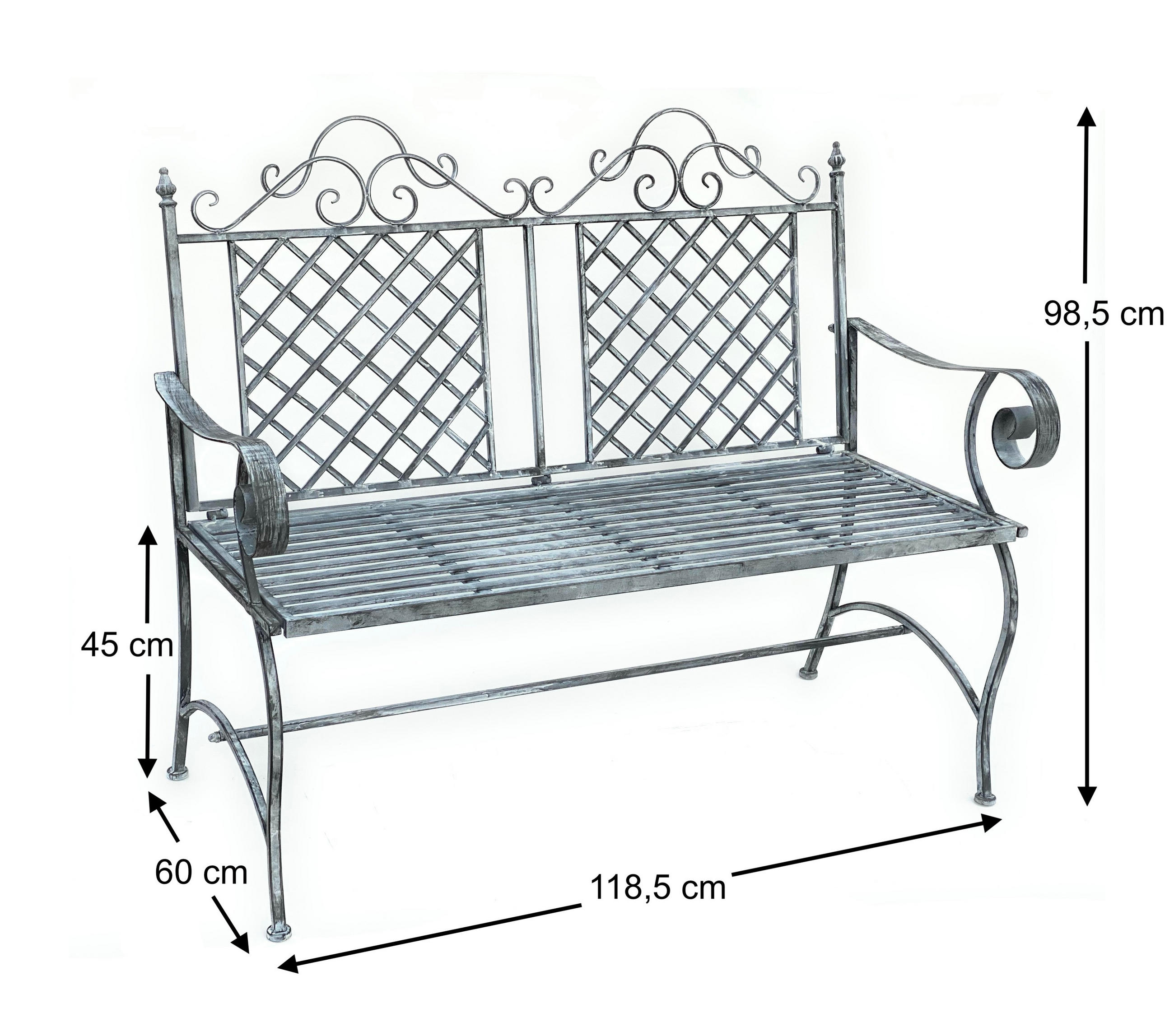 GARTENBANK aus Metall Grau 120 cm 96020 - Grau, Metall (118.5/98.5/60cm) - DanDiBo