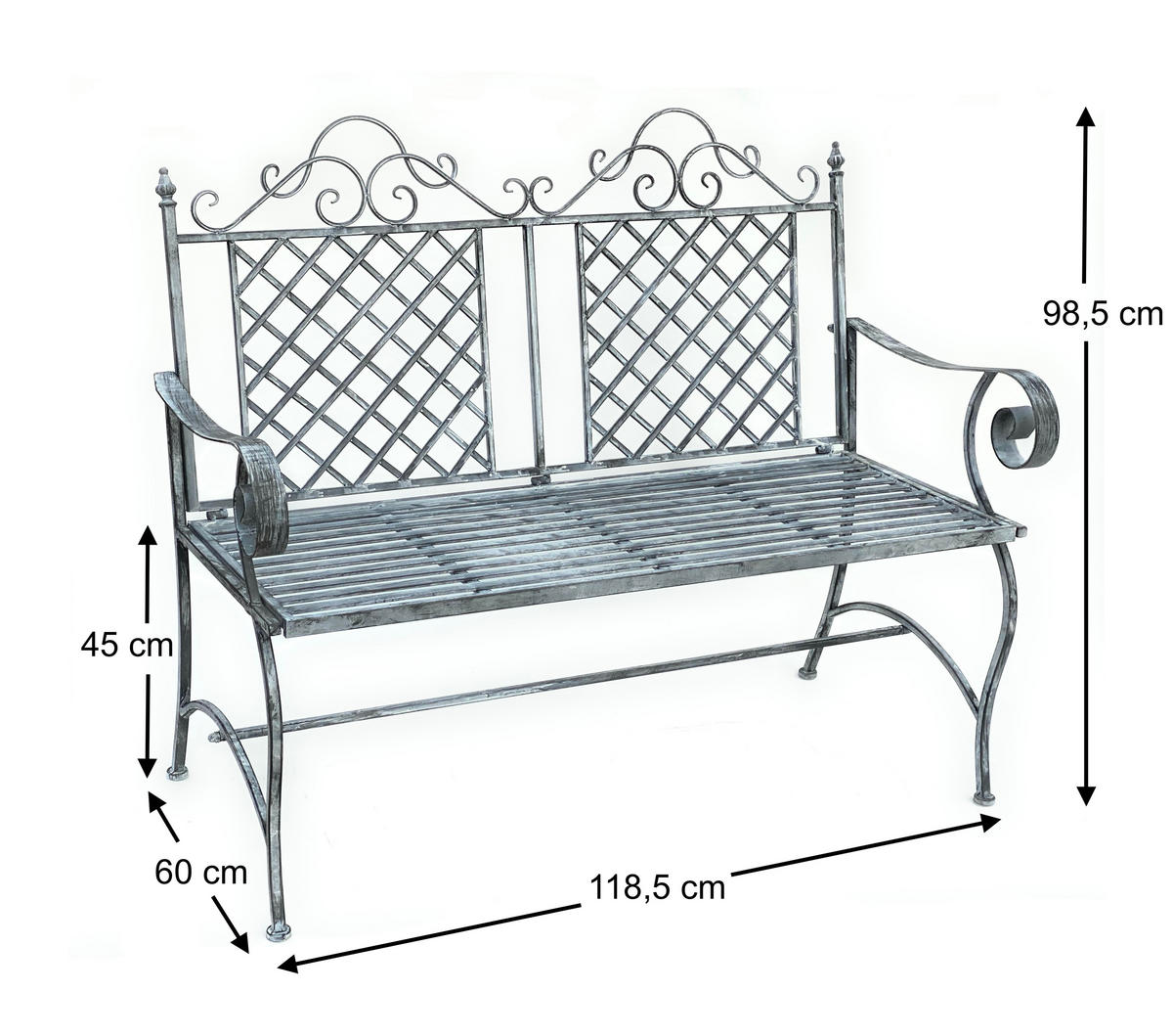 GARTENBANK aus Metall Grau 120 cm 96020 - Grau, Metall (118.5/98.5/60cm) - DanDiBo