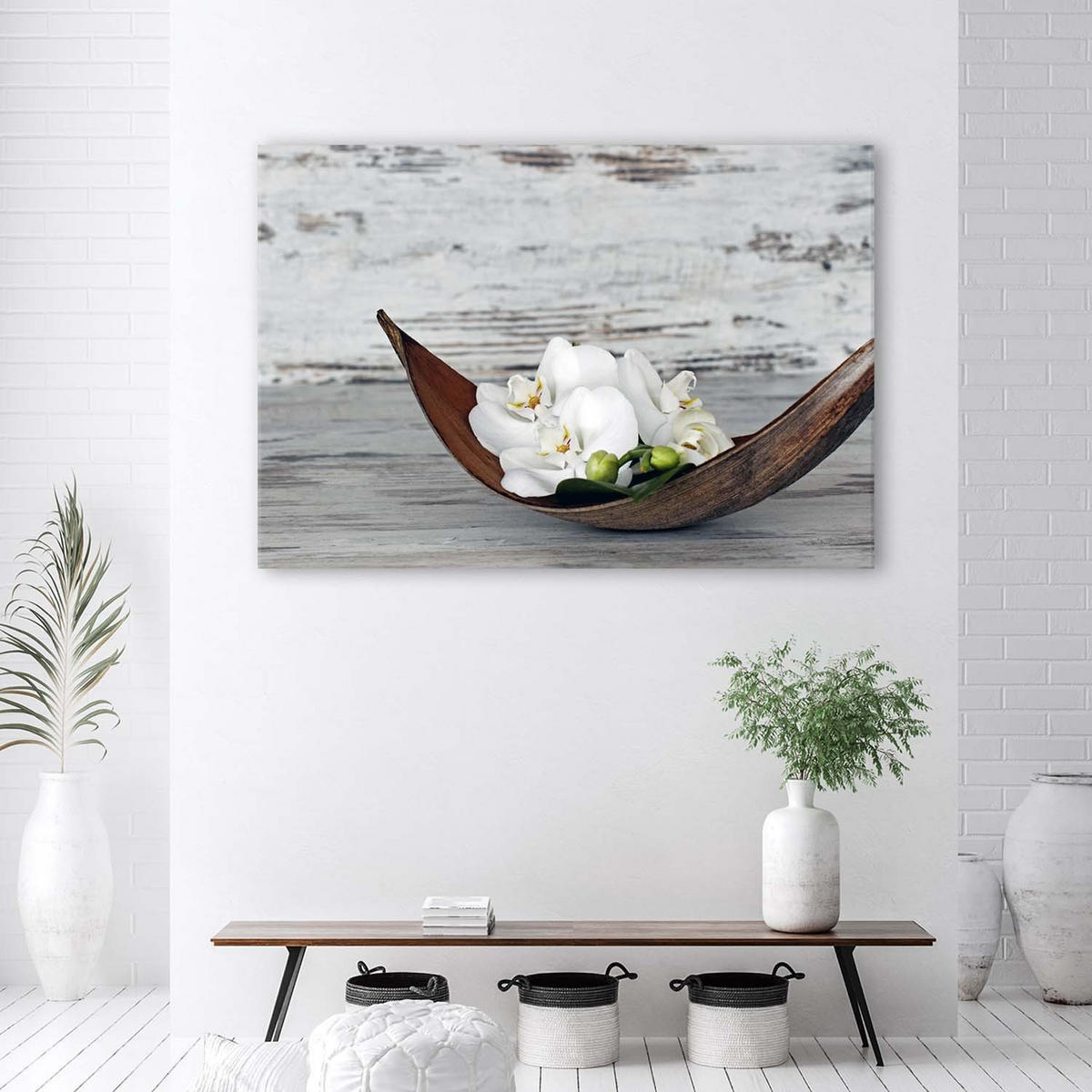 WANDBILD Orchidee Blumen Vintage - Grau, Textil (60/40cm) - Feeby