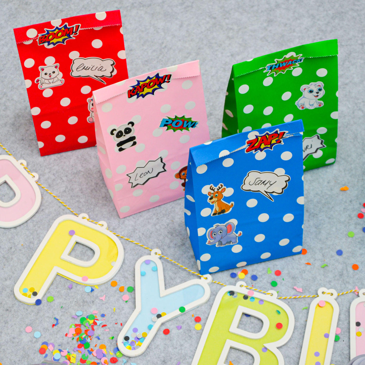 GEBURTSTAGSTÜTEN-STICKER 64 Stück für Kindergeburtstag - Multicolor, Papier (16/1/23cm) - Dunedesign