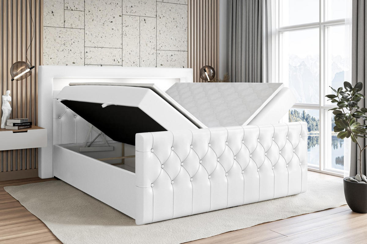 BOXBETT AURORA - 120x200 - H3 - Weiß Hochglanz - Weiß Hochglanz, Holzwerkstoff (120/200cm) - ALTDECOR