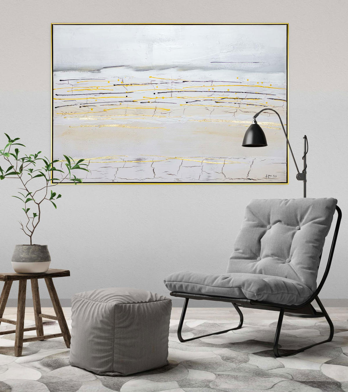 ACRYLBILD HANDGEMALT Grau 123/83 cm - Grau, Textil (122.5/82.5cm) - KUNSTLOFT