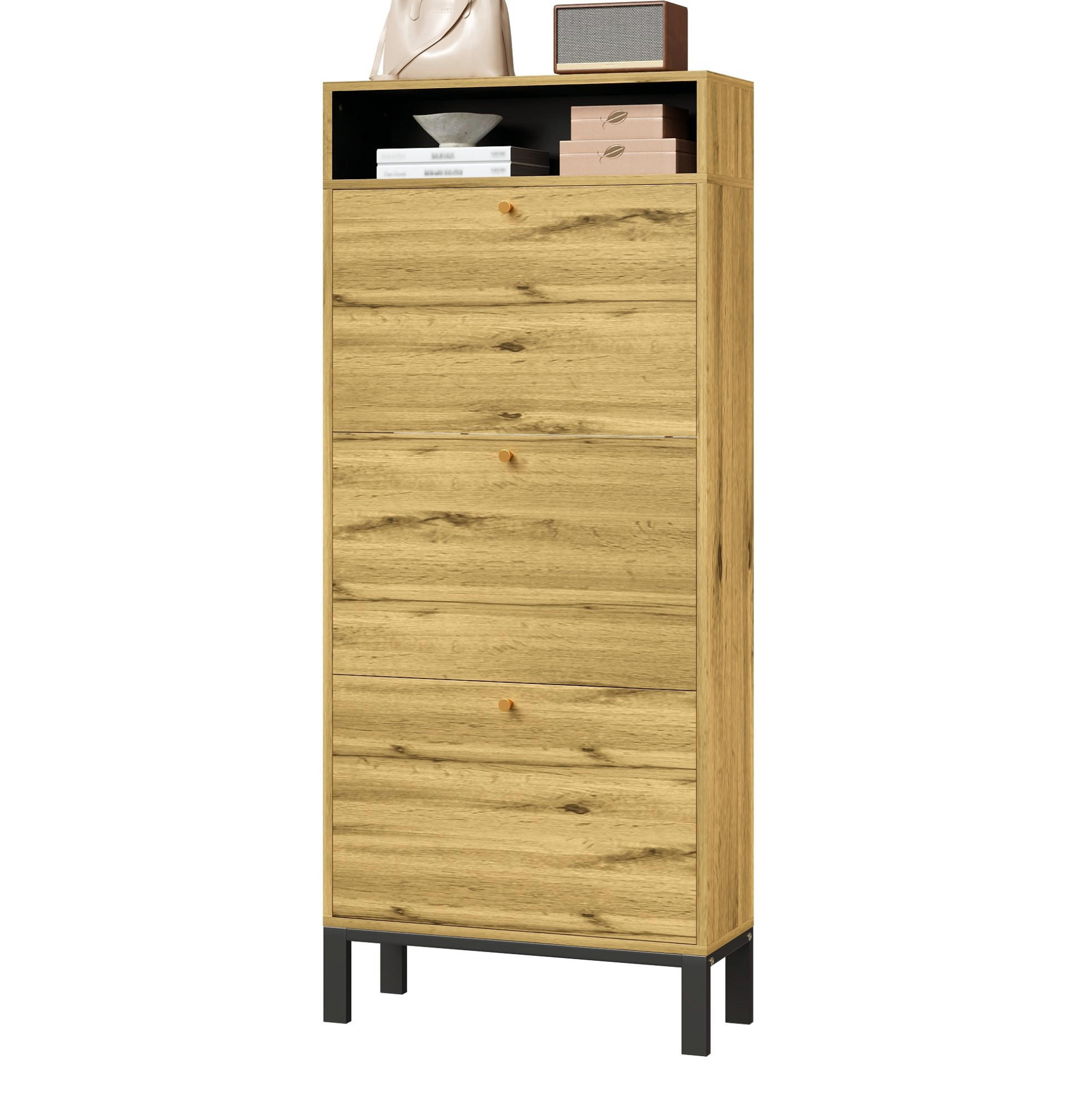 SCHUHSCHRANK aus MDF 63x24x147cm in Natur mit 3 Klappen - Naturfarben, Holzwerkstoff (63/147/24cm) - Modfu