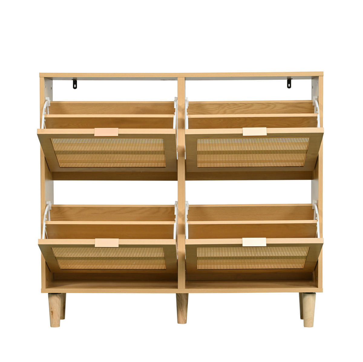 SCHUHSCHRANK mit 4 Klappen 100/25/90 cm in Eichenoptik mit Rattanfront - Naturfarben, Holzwerkstoff (100/90/25cm) - BEAOK