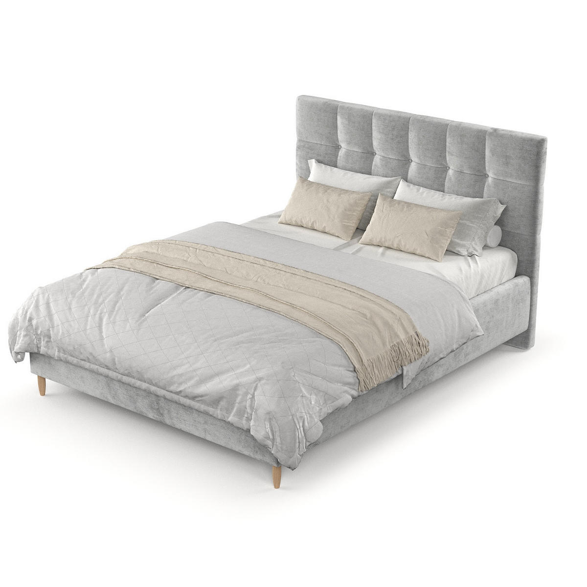 POLSTERBETT Cora 160/200 cm Hellgrau im Lotta Stoff - Hellgrau/Naturfarben, Holz/Holzwerkstoff (160/200cm) - AltaBeds