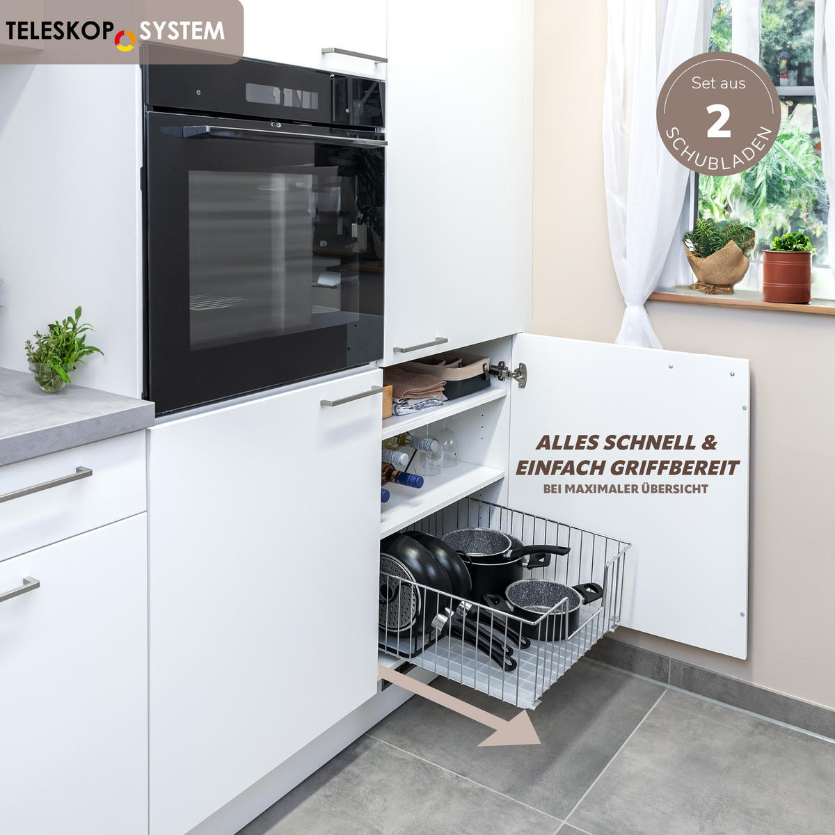 SCHRANK-KORBAUSZUG 50 cm, Silber, Metall - Silberfarben, Metall (50/23/50.5cm) - bremermann