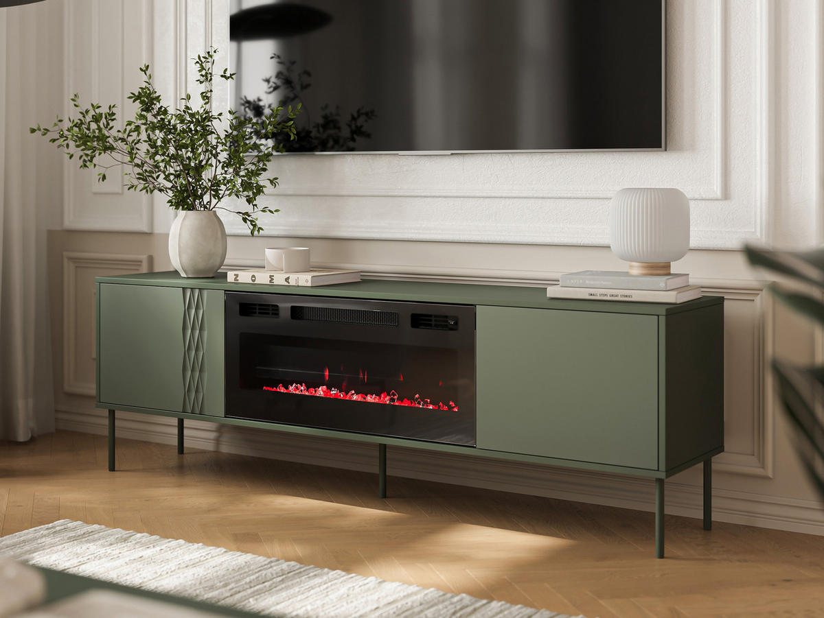 TV-LOWBOARD Tresse 180 EF mit Kamin - Grün, Holzwerkstoff/Metall (180/55/40cm) - MIRJAN24