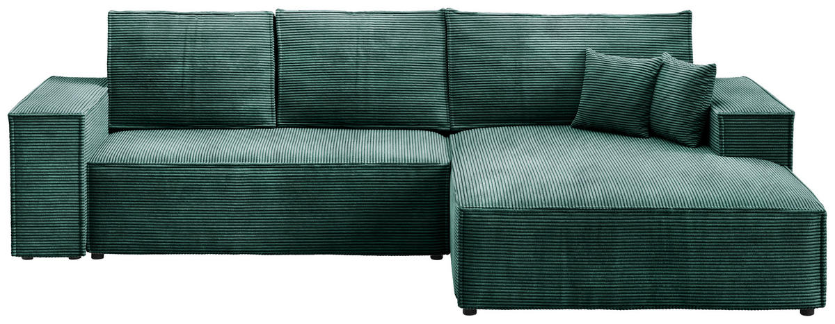 ECKSOFA Pablo mit Schlaffunktion Grün Cord - Grün, Textil (294/185cm) - Bromarkt