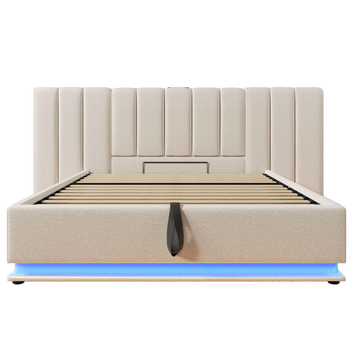 POLSTERBETT 160/200 cm Beige Stauraumbett mit App-Steuerung und USB-C Mit Matratze - Beige, Textil (160/200cm) - OKWISH